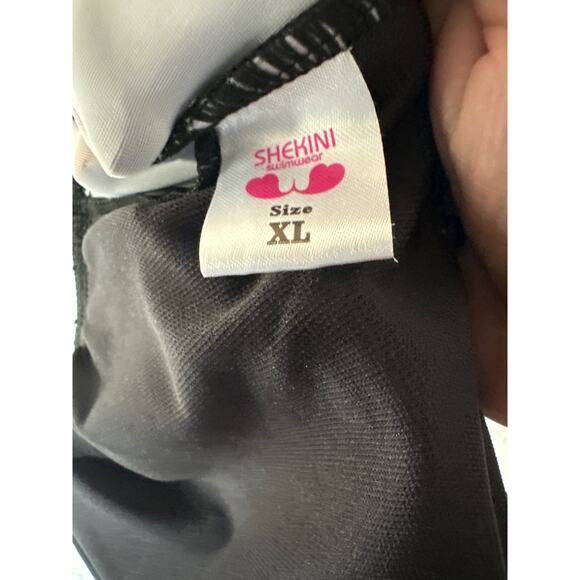 Shekini - Skirted One Piece Swimsuit - Size XL - Black with Multicolor Dots - Picture 6 of 6